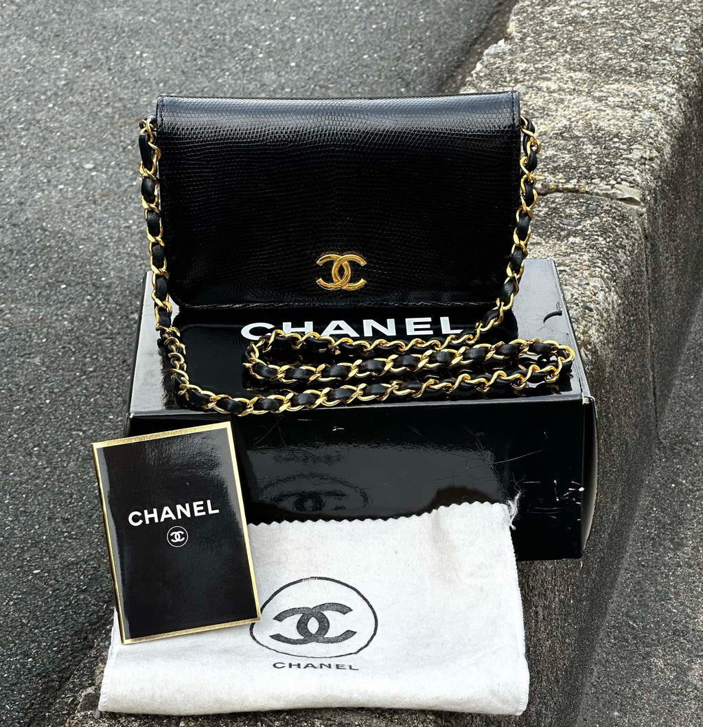 🌸日本中古品代購 CHANEL特殊蜥蜴皮🦎黑金鍊條包 | 預訂約2-3星期 娉婷貿易公司 Exquisite Beauty Trading Company