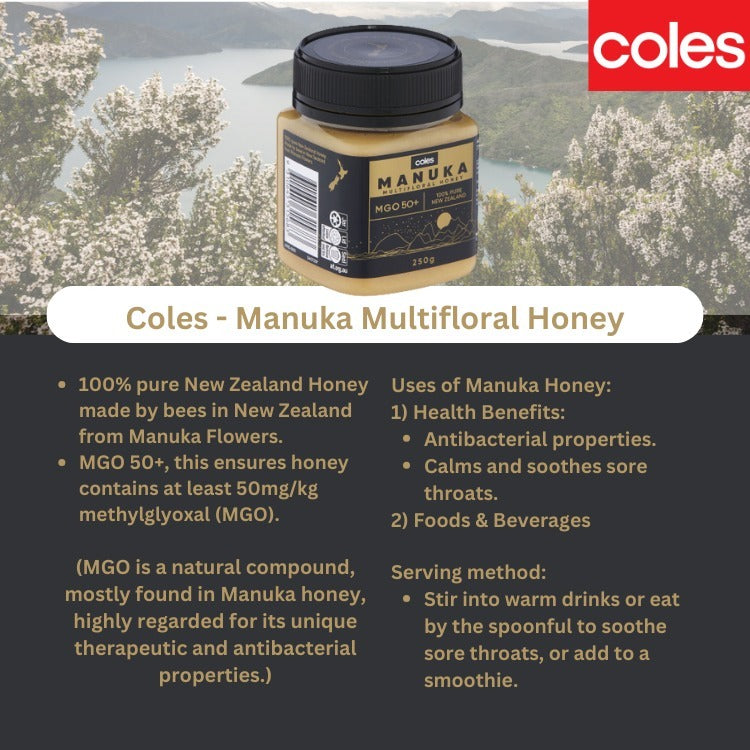 現貨🌸【紐西蘭製造 COLES MGO50+ 麥蘆卡蜂蜜 250g】 | 落單後約3-5個工作天寄出 娉婷貿易公司 Exquisite Beauty Trading Company