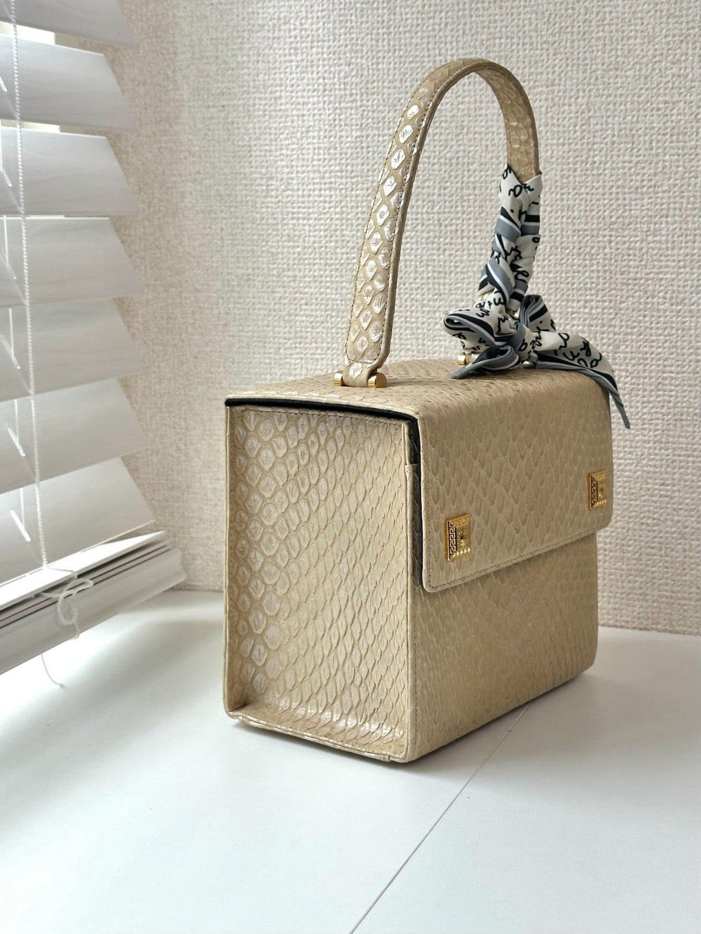🌸日本中古品代購【稀有】VERSACE 范思哲化妝包壓紋皮革手提包 | 預訂約2-3星期 娉婷貿易公司 Exquisite Beauty Trading Company
