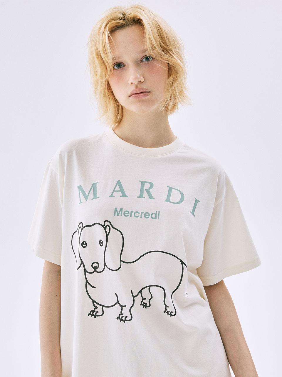 20/10截，長期訂貨🌸Mardi Mercredi 韓國專門店/免稅店 2025年最新款Tee 折扣優惠💕新顏色🆕DDANJI系列係我最鍾意嘅😍著上身🐶狗仔好sharp好突出😍Mardi Mercredi TSHIRT DDANJI CH.06_CREAM MOSS-GREEN | 預訂約3-4星期 娉婷貿易公司 Exquisite Beauty Trading Company
