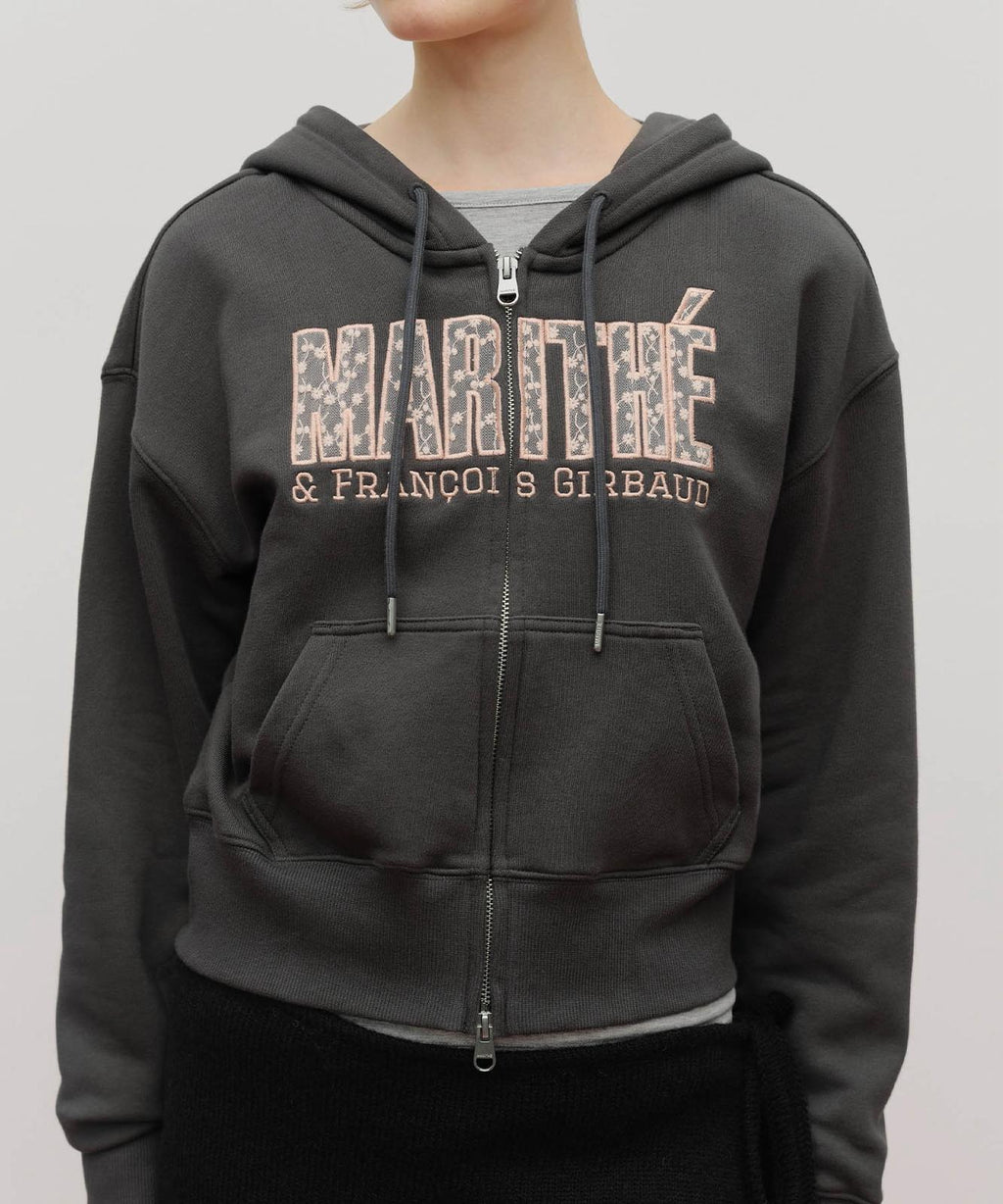 售完即止🌸🇰🇷Marithe W LACE APPLIQUE CROP HOODIE ZIPUP | 預訂約3-4星期 娉婷貿易公司 Exquisite Beauty Trading Company