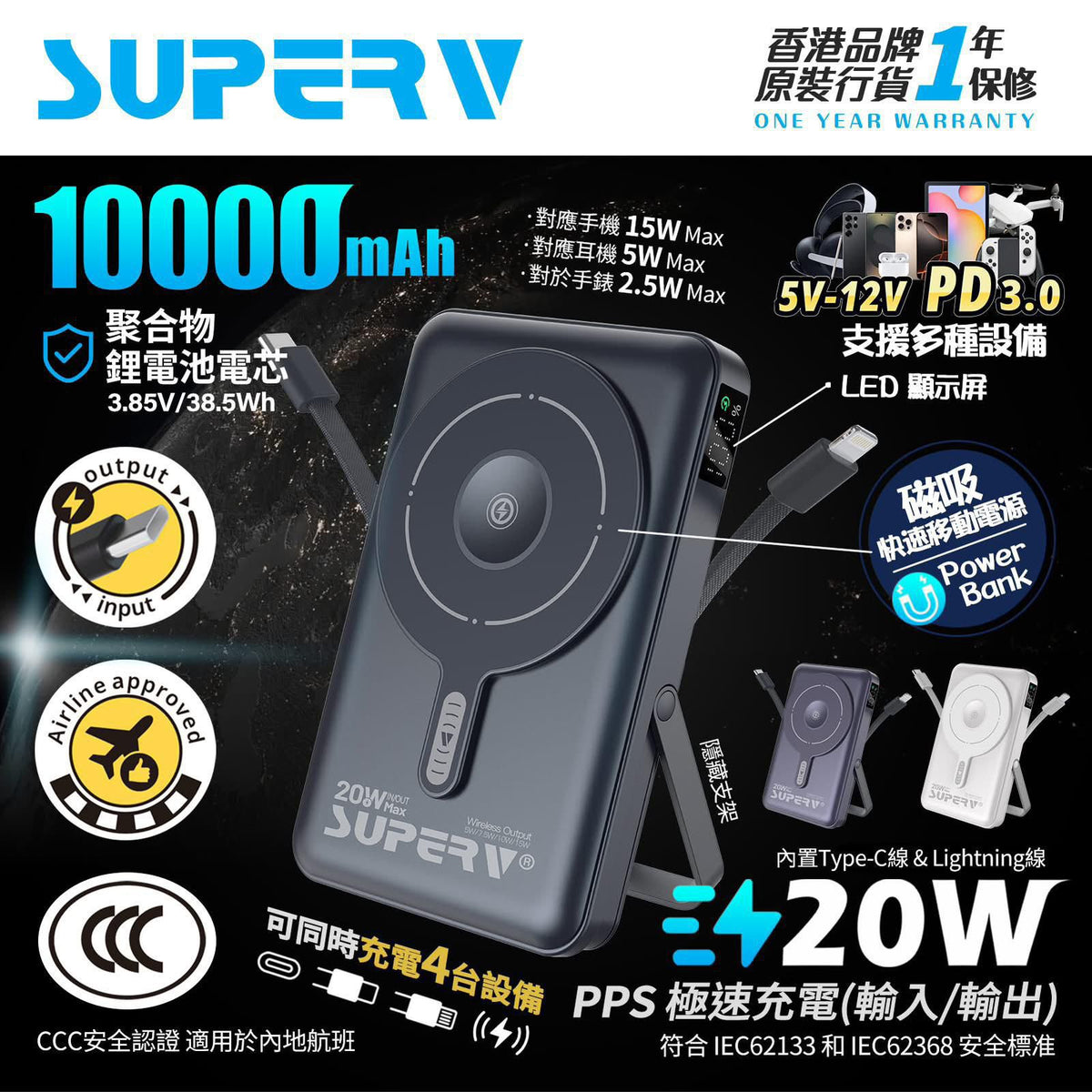 🌸Superv 🇭🇰 4合1 LED顯示屏無線移動電源⚡(MODEL: F45) | 預訂約2星期 娉婷貿易公司 Exquisite Beauty Trading Company