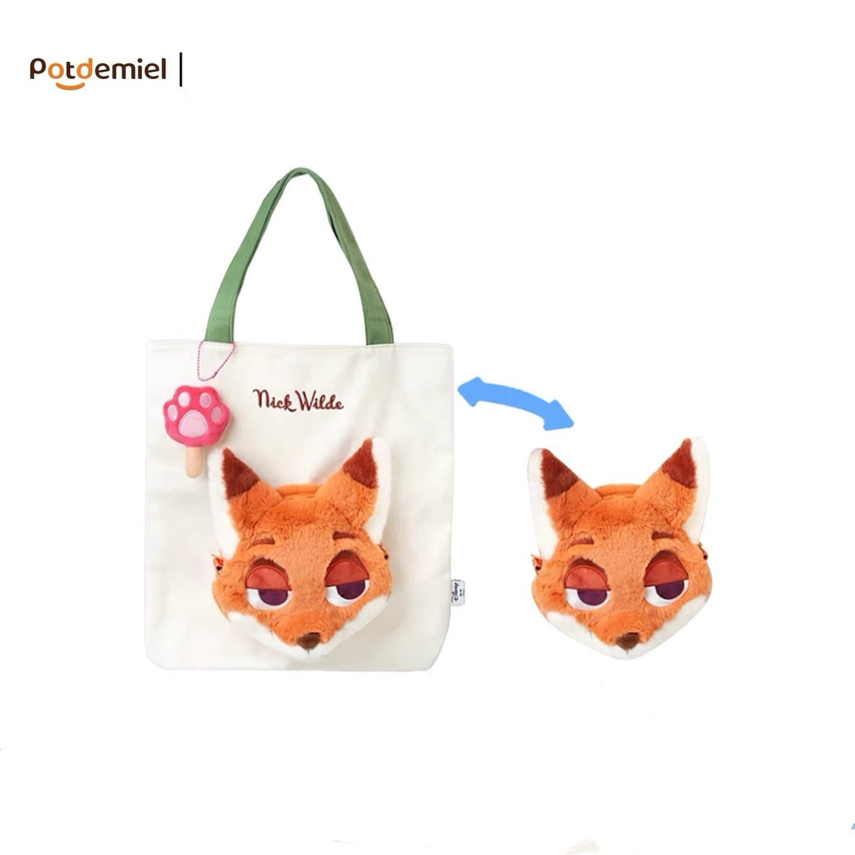 【24小時網站自助下單】售完即止🌸💯正版授權 POTDEMIEL DISNEY 尼克小狐帆布袋 🦊公仔可拆取 連防偽標 | 預訂約4-6星期 娉婷貿易公司 Exquisite Beauty Trading Company