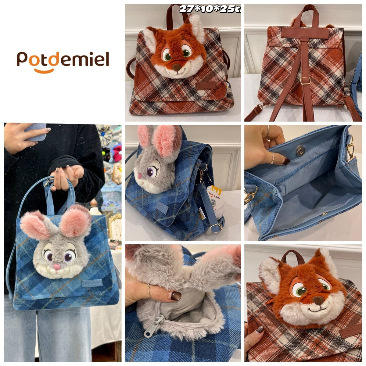 【24小時網站自助下單】售完即止🌸💯正版授權 POTDEMIEL DISNEY 瘋狂動物城復古格仔背包🎒 連防偽標 | 預訂約4-6星期 娉婷貿易公司 Exquisite Beauty Trading Company