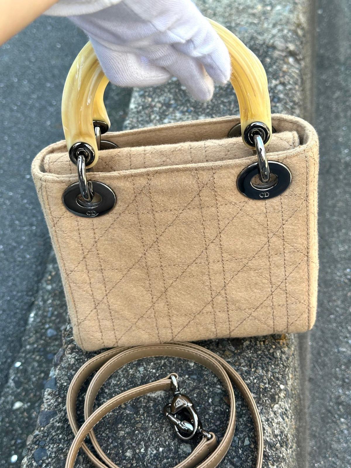 【24小時網站自助下單】🌸日本中古品代購 DIOR奶茶色羊絨*米色柄三格銀扣小戴妃 | 預訂約2-3星期 娉婷貿易公司 Exquisite Beauty Trading Company