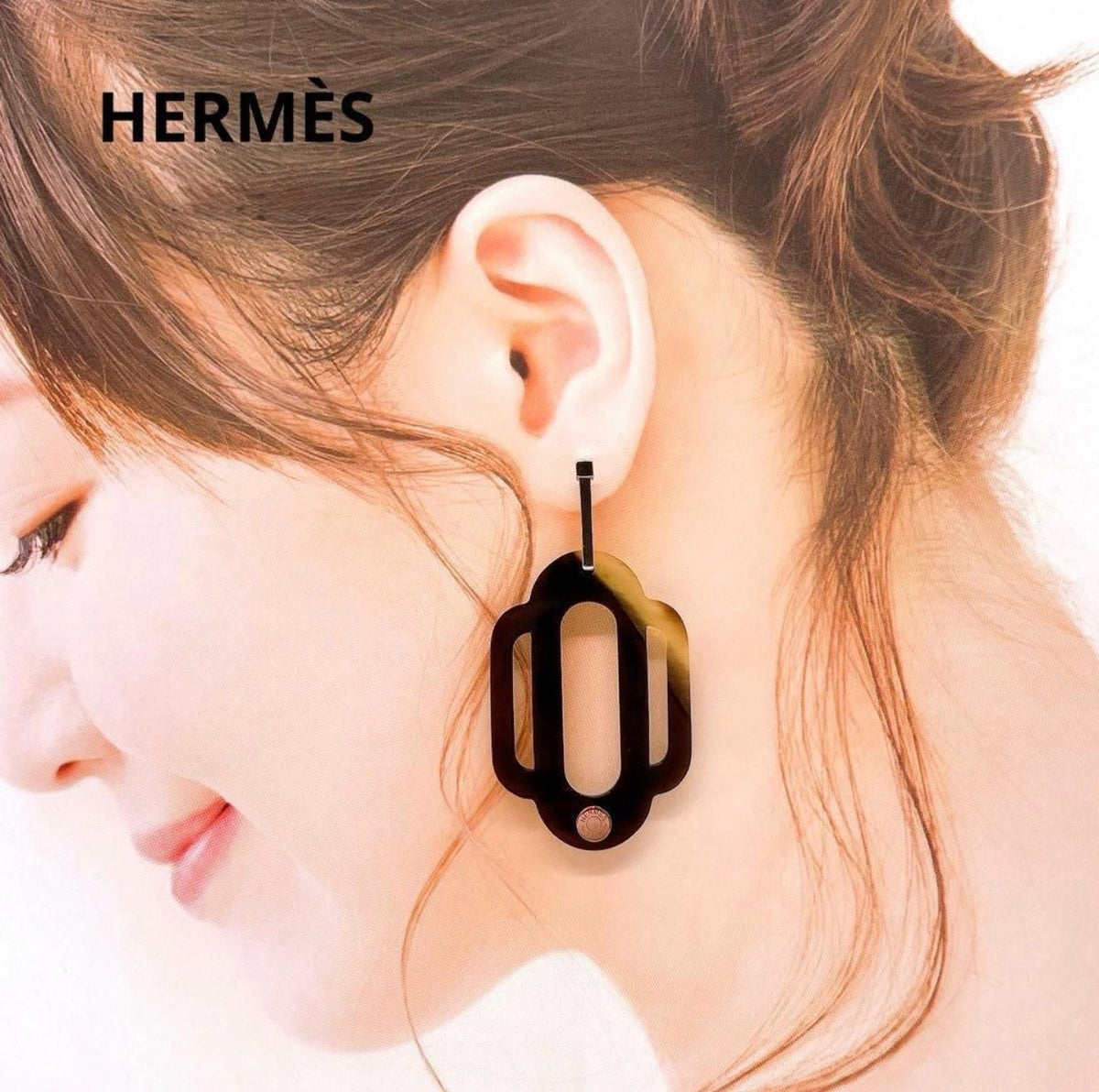 【24小時網站自助下單】🌸日本中古品代購 愛馬仕HERMES黑茶拼色牛角Attelage耳環 | 預訂約2-3星期 娉婷貿易公司 Exquisite Beauty Trading Company