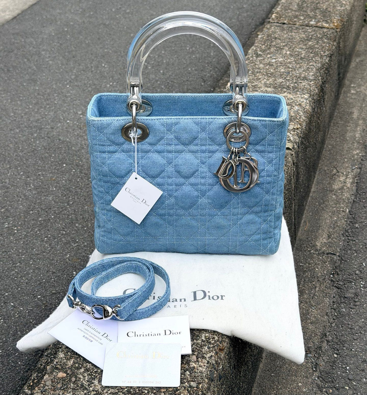 【24小時網站自助下單】🌸日本中古品代購 DIOR絕版丹寧牛仔*透明水晶柄五格戴妃包 | 預訂約2-3星期 娉婷貿易公司 Exquisite Beauty Trading Company