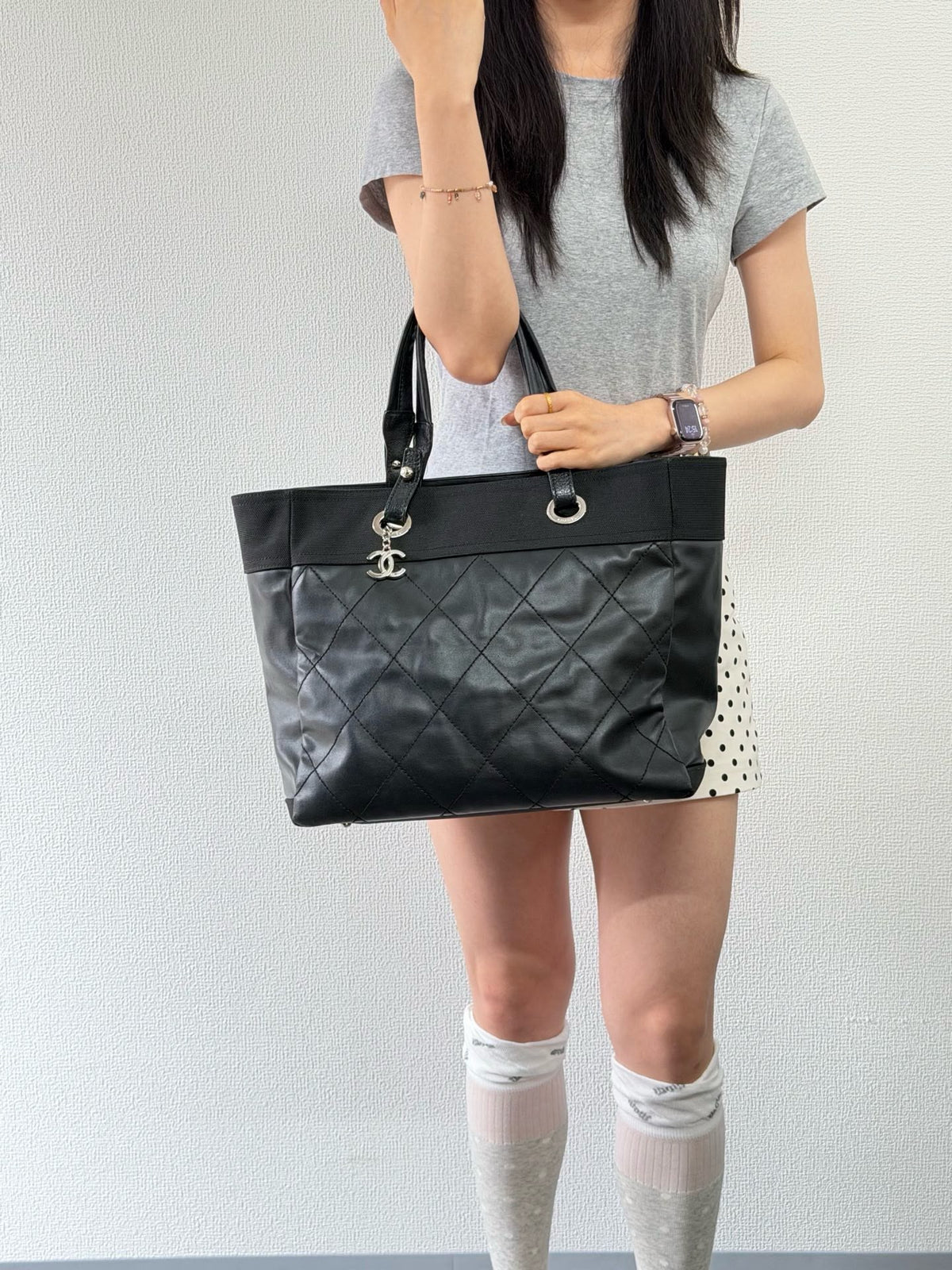 【24小時網站自助下單】🌸日本中古品代購 Chanel paris biarritz黑銀菱格子母托特包➕標 16開 | 預訂約2-3星期 娉婷貿易公司 Exquisite Beauty Trading Company