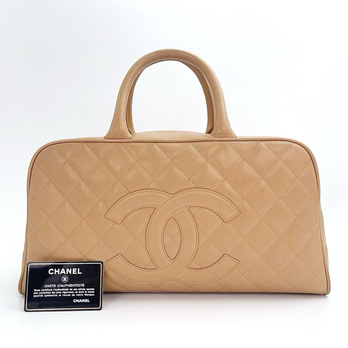 【24小時網站自助下單】🌸日本中古品代購 CHANEL 香奈兒奶茶色保齡球手提包大號 卡標齊10開 | 預訂約2-3星期 娉婷貿易公司 Exquisite Beauty Trading Company