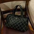 【24小時網站自助下單】🌸日本中古品代購 CHANEL 香奈兒黑色牛皮外縫線波士頓手提包大號托特包 做舊五金 有標無卡6開 | 預訂約2-3星期 娉婷貿易公司 Exquisite Beauty Trading Company