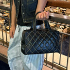 【24小時網站自助下單】🌸日本中古品代購 CHANEL 香奈兒黑色牛皮外縫線波士頓手提包大號托特包 做舊五金 有標無卡6開 | 預訂約2-3星期 娉婷貿易公司 Exquisite Beauty Trading Company