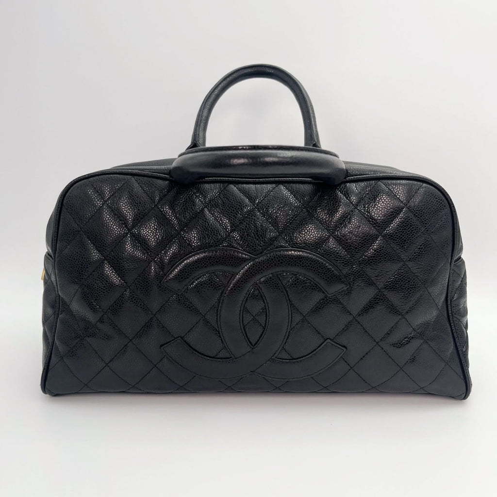 【24小時網站自助下單】🌸日本中古品代購 CHANEL 香奈兒黑金牛皮大logo手提保齡球大號 有標無卡8開 | 預訂約2-3星期 娉婷貿易公司 Exquisite Beauty Trading Company
