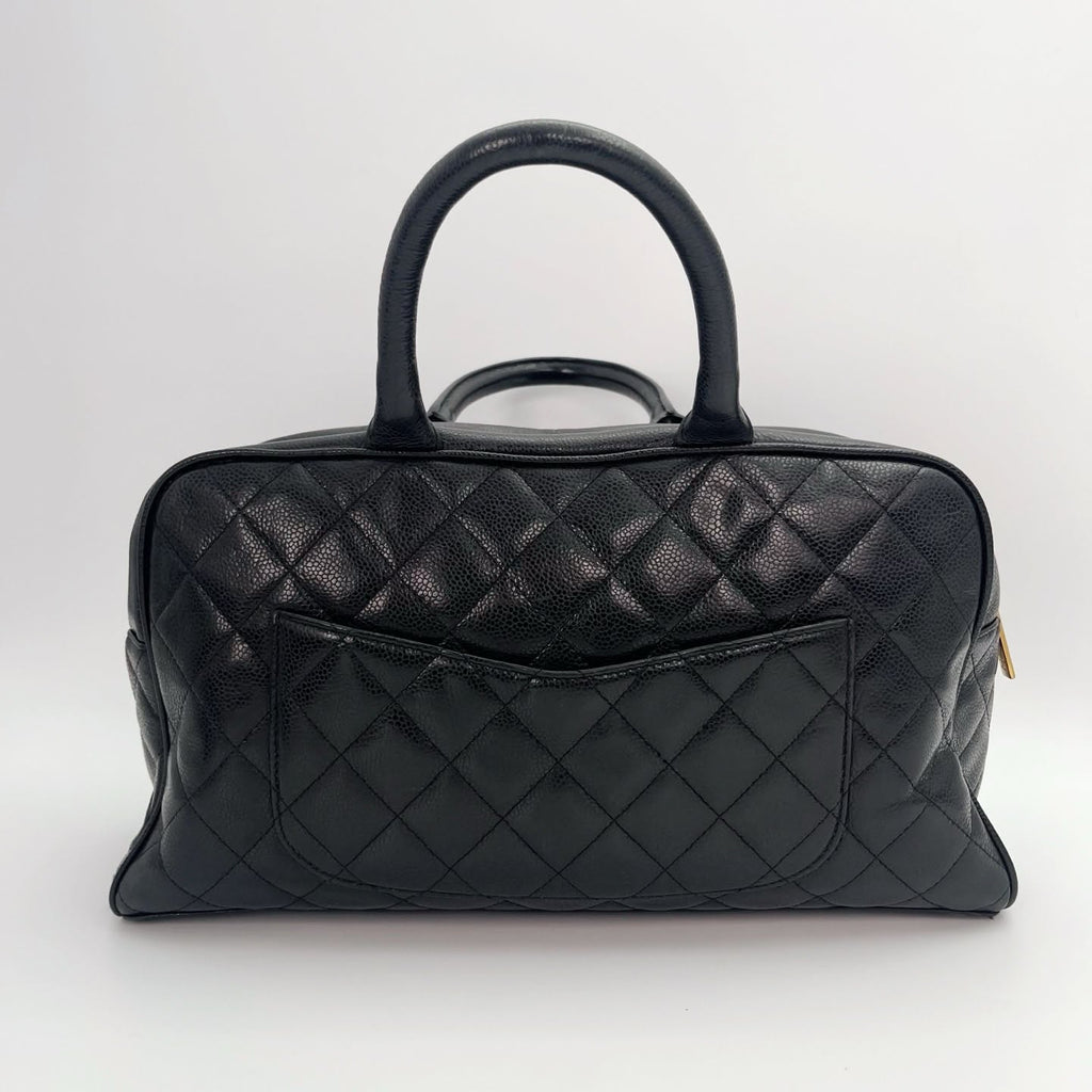 【24小時網站自助下單】🌸日本中古品代購 CHANEL 香奈兒黑金牛皮大logo手提保齡球大號 有標無卡8開 | 預訂約2-3星期 娉婷貿易公司 Exquisite Beauty Trading Company