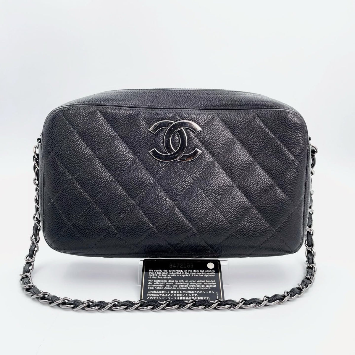 【24小時網站自助下單】🌸日本中古品代購 CHANEL 香奈兒黑銀魚子醬牛皮大logo拉鍊單肩包 卡標齊6開 | 預訂約2-3星期 娉婷貿易公司 Exquisite Beauty Trading Company