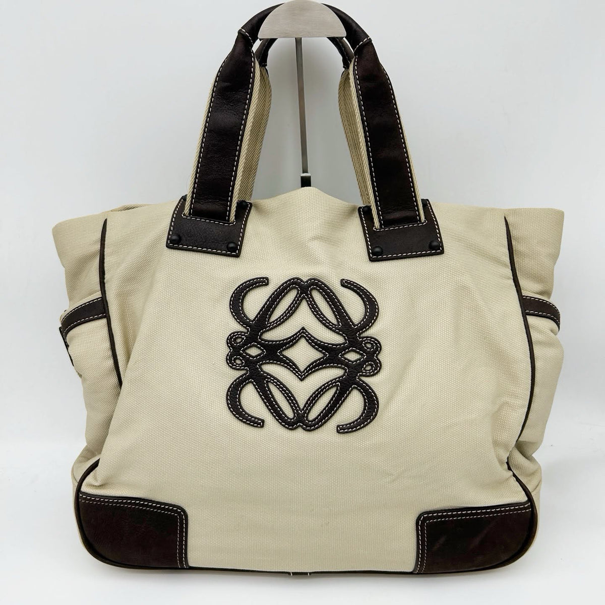 【24小時網站自助下單】🌸日本中古品代購 loewe米棕色帆布拼皮大logo 2way托特包 | 預訂約2-3星期 娉婷貿易公司 Exquisite Beauty Trading Company