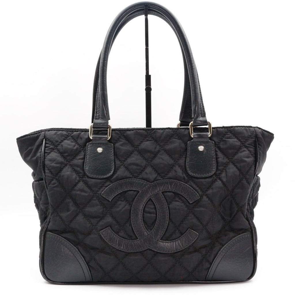 【24小時網站自助下單】🌸日本中古品代購 CHANEL 香奈兒黑色雙C大logo菱格紋尼龍拼皮托特包 有標無卡10開 | 預訂約2-3星期 娉婷貿易公司 Exquisite Beauty Trading Company