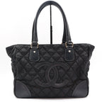 【24小時網站自助下單】🌸日本中古品代購 CHANEL 香奈兒黑色雙C大logo菱格紋尼龍拼皮托特包 有標無卡10開 | 預訂約2-3星期 娉婷貿易公司 Exquisite Beauty Trading Company