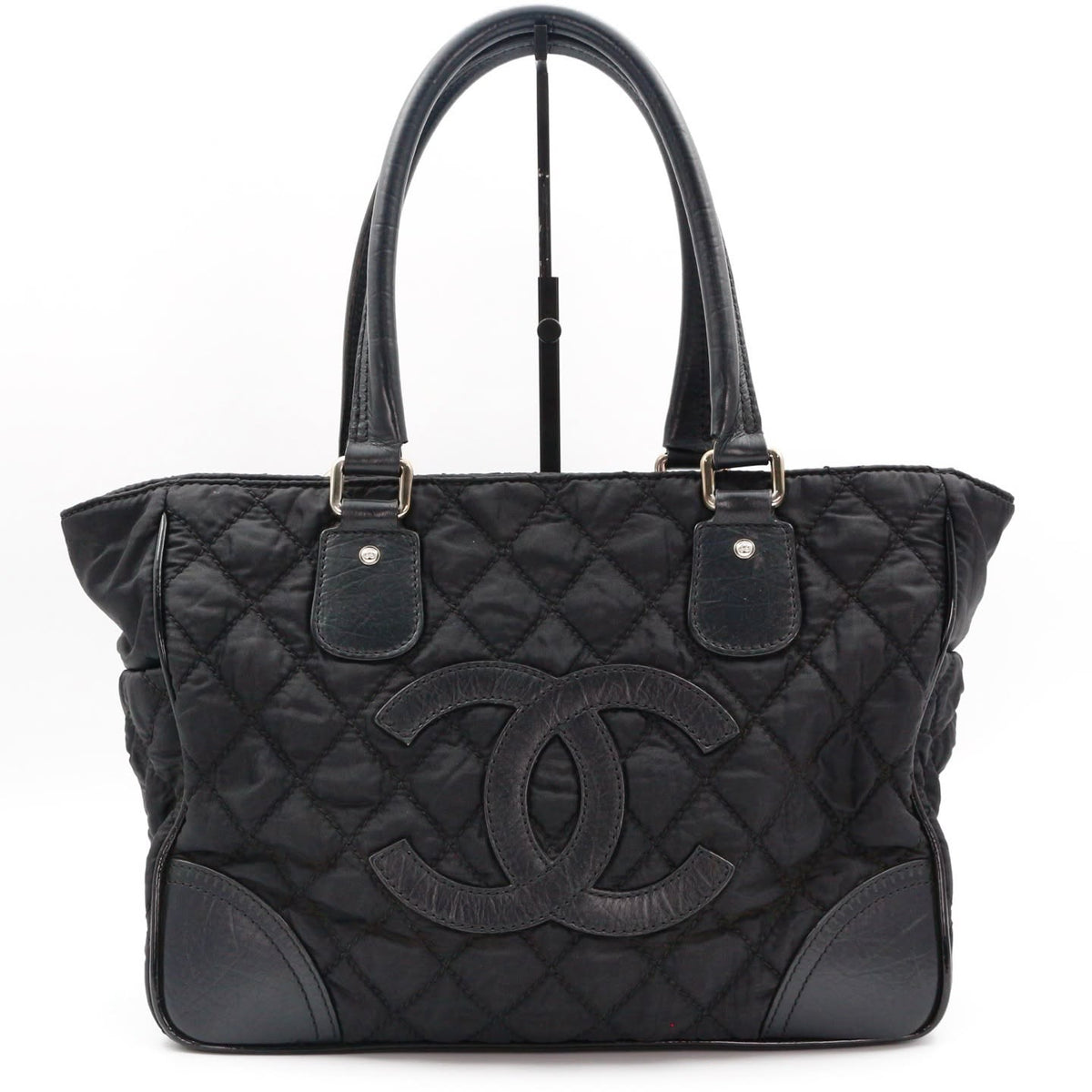 【24小時網站自助下單】🌸日本中古品代購 CHANEL 香奈兒黑色雙C大logo菱格紋尼龍拼皮托特包 有標無卡10開 | 預訂約2-3星期 娉婷貿易公司 Exquisite Beauty Trading Company