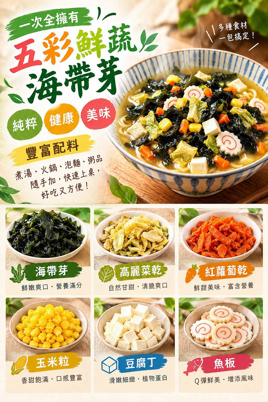 預訂 | 2026年11月4日截🌸🟡台灣五彩鮮蔬海帶芽100g🟡 | 2027年1月初至中到