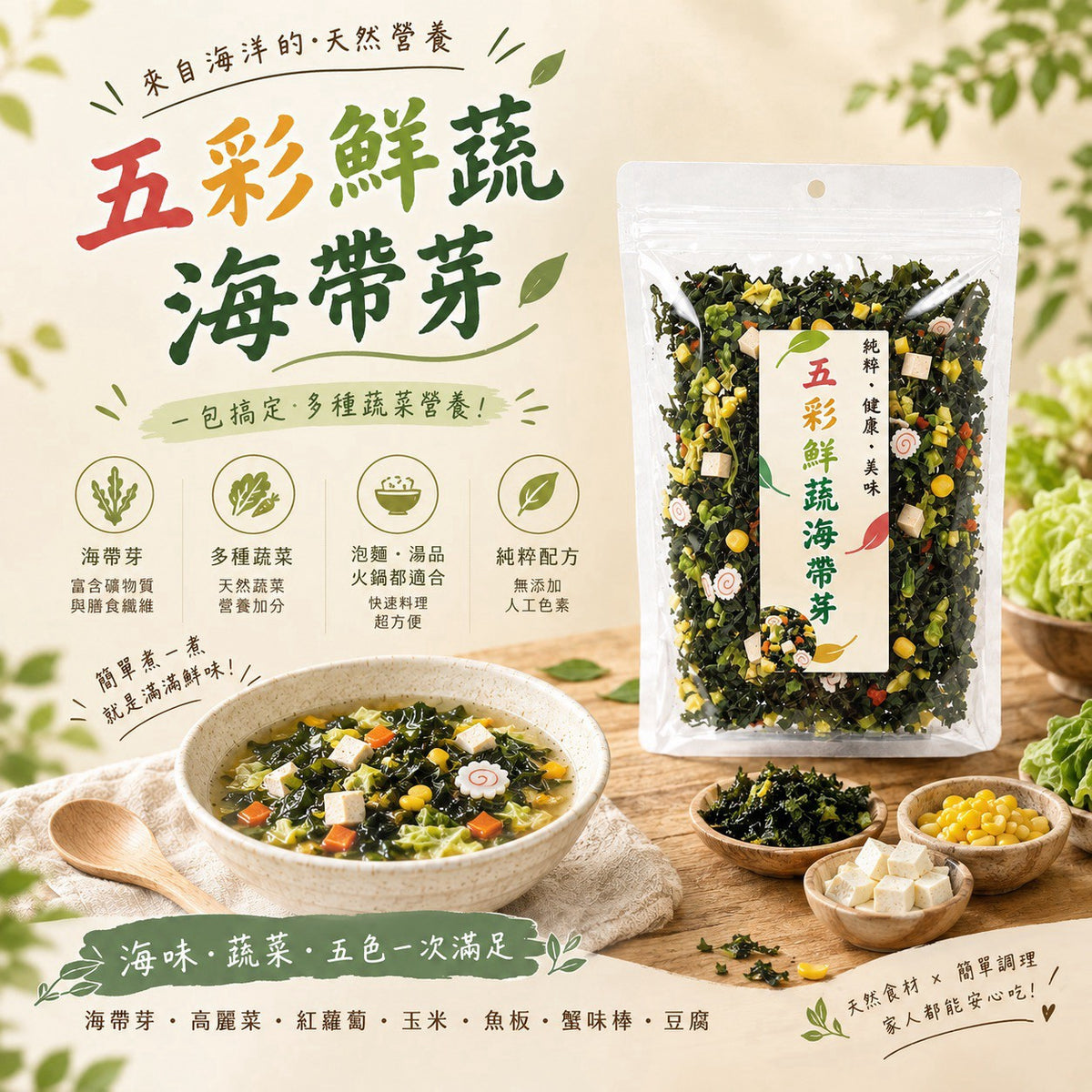 預訂 | 2026年11月4日截🌸🟡台灣五彩鮮蔬海帶芽100g🟡 | 2027年1月初至中到
