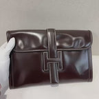 💫 Japan Pre-owned Item Purchase Service 🌸 Hermes Jige Dark Brown Box Leather Clutch | Pre-order Approximately 2-3 Weeks