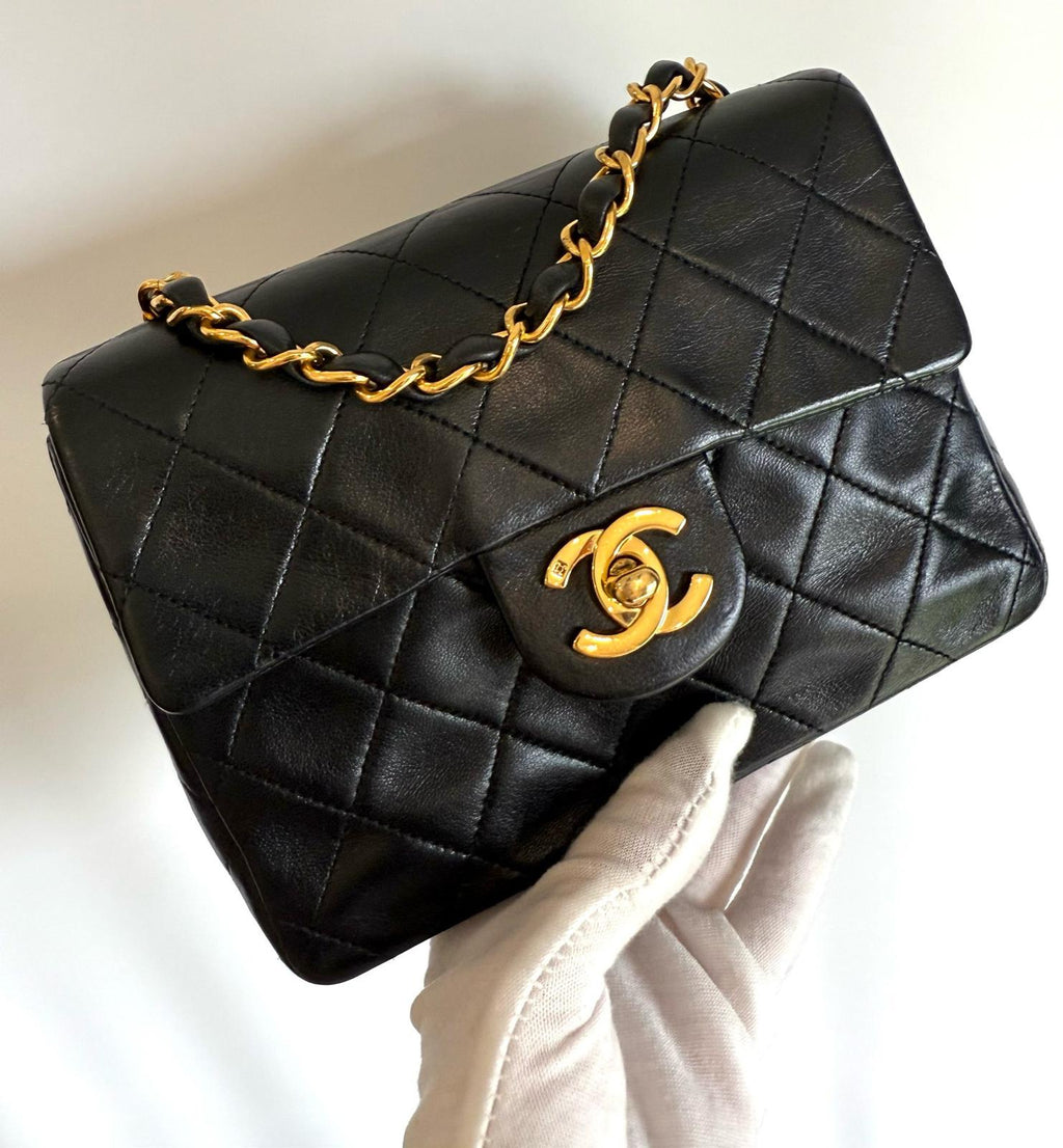 🌸日本中古品代購 CHANEL羊皮黑金CF MINI方胖子鏈條包 | 預訂約2-3星期 娉婷貿易公司 Exquisite Beauty Trading Company