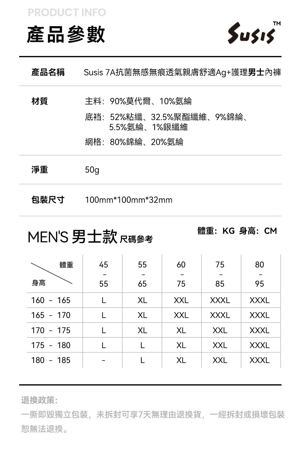 🌸Susis 7A抗菌無感無痕透氣親膚舒適Ag+護理女士/男士內褲 | 預訂約1-2星期

（自行備註顏色及尺寸） 娉婷貿易公司 Exquisite Beauty Trading Company