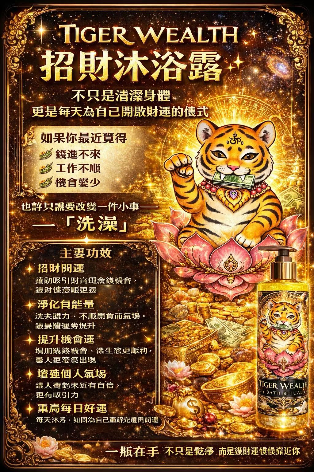 【24小時網站自助下單】如現貨賣曬，每個月會有一團泰國貨到🌸🐯✨ Tiger Wealth Bath Ritual 招財沐浴露450ml✨🐯 | 預訂約1-2星期 娉婷貿易公司 Exquisite Beauty Trading Company